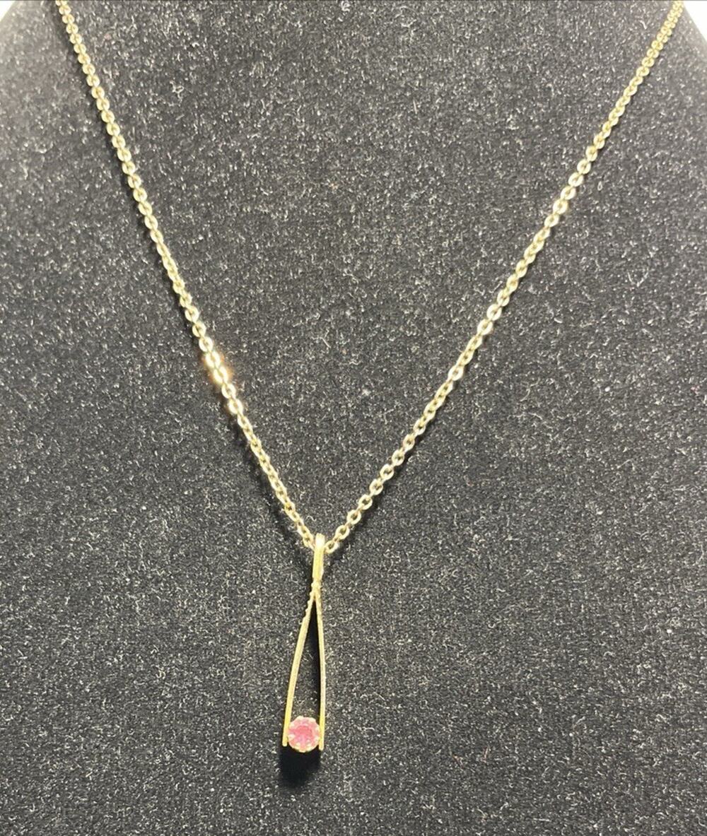 Vintage Gold Jeweler’s Tweezers Necklace With Beautiful Ruby Stone 18”